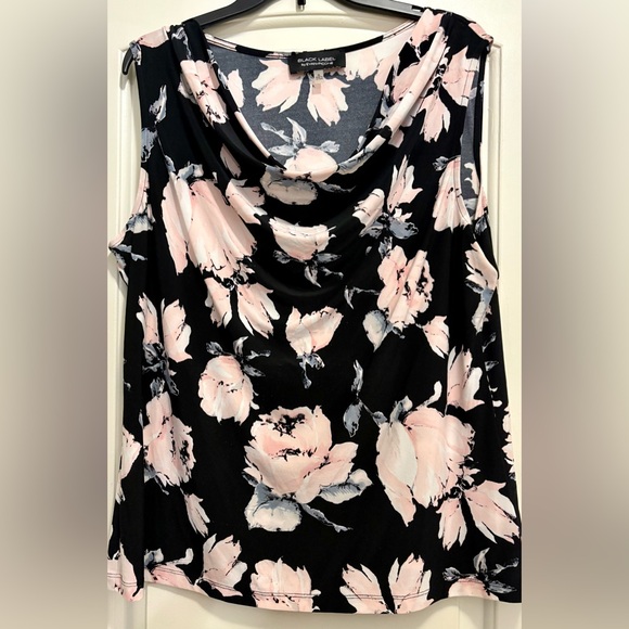 Evan Picone Tops - Floral Sleeveless Top - Black and Peach